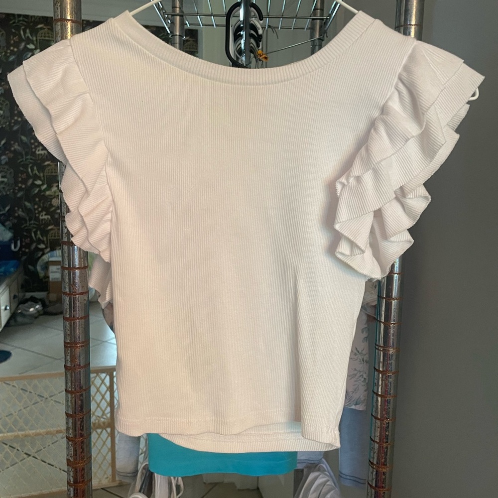 Zara white Ruffle Sleeve Blouse